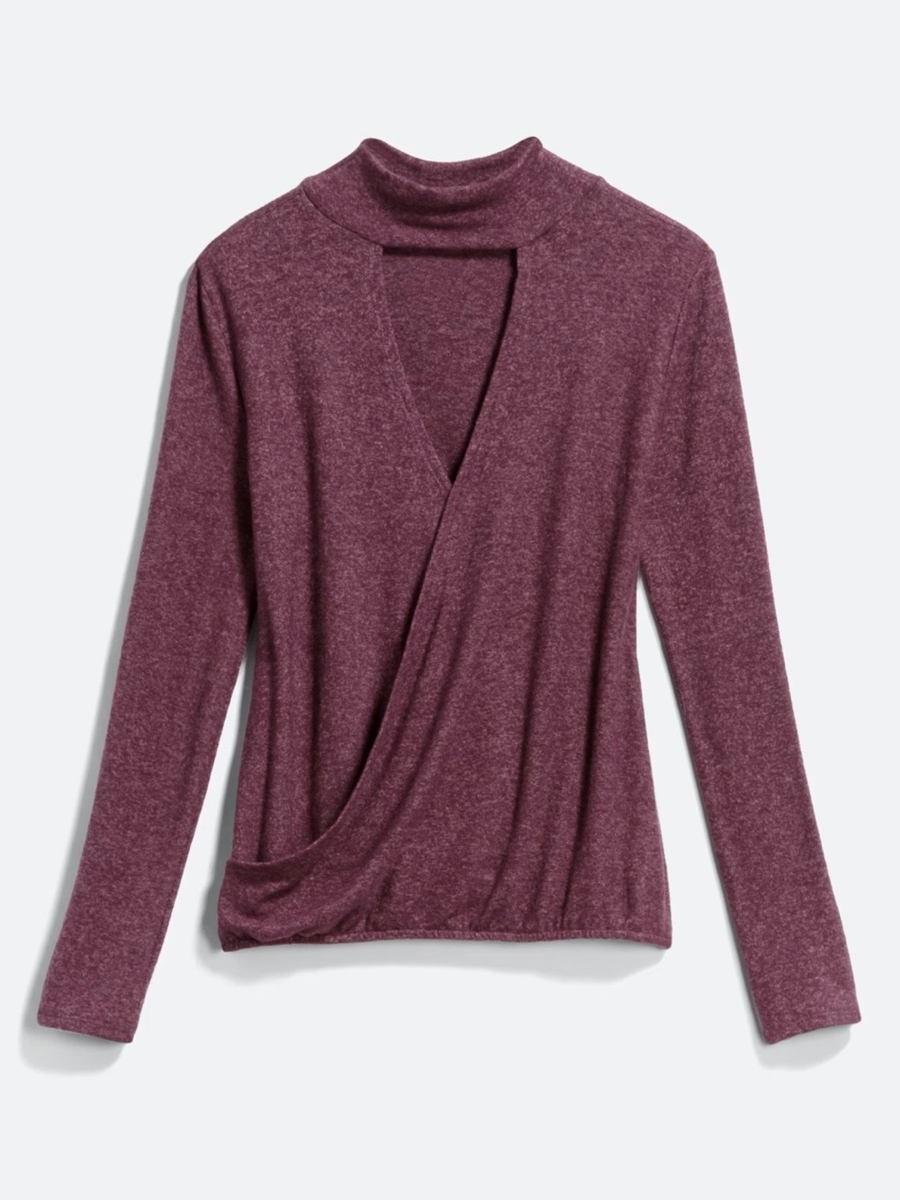 Coin 1804 Women’s Wrap-Front Mock Neck Long Sleeve Top - Wine